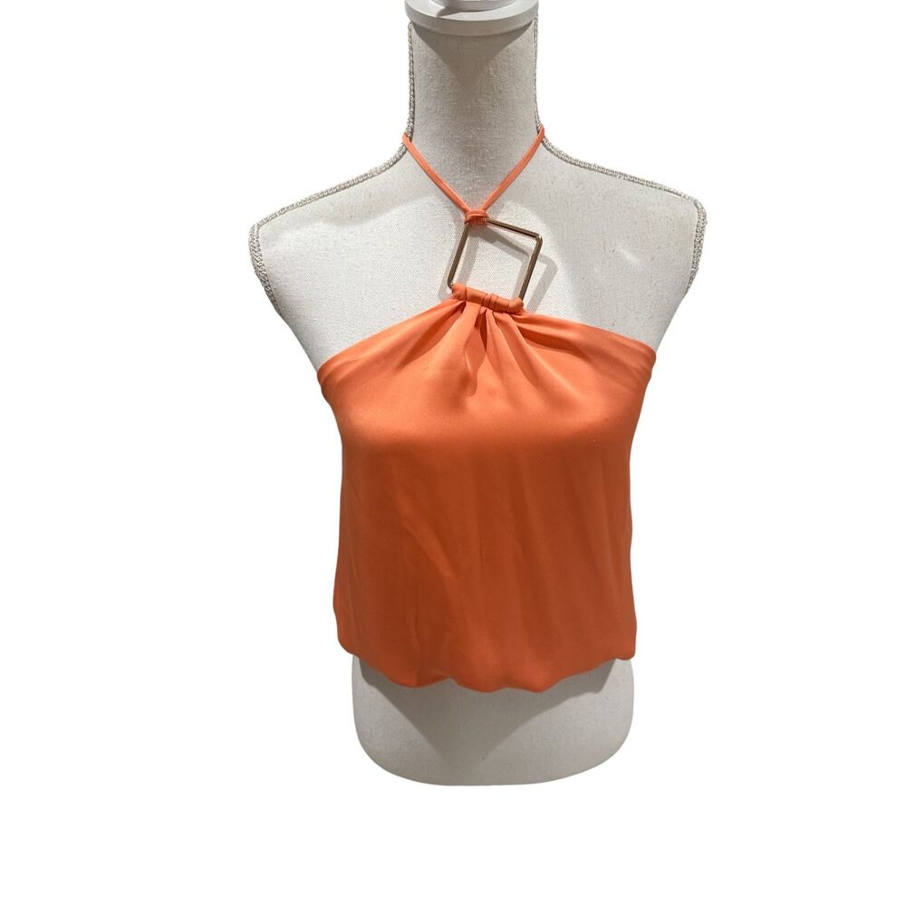 Ramy Brook Devon Satin Halter Top Orange Gold Hardware Small NWOT $295 - Picture 3 of 8